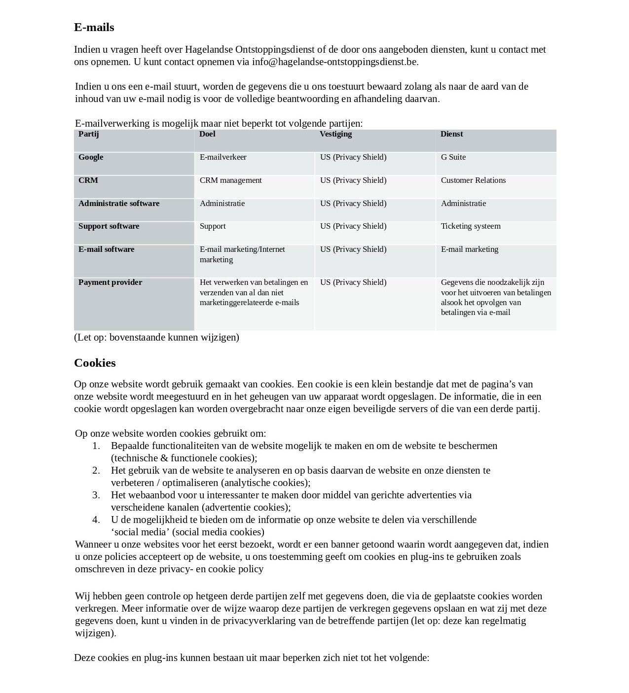 Hagelandse ontstoppingsdienst Privacybeleid pagina 2 -