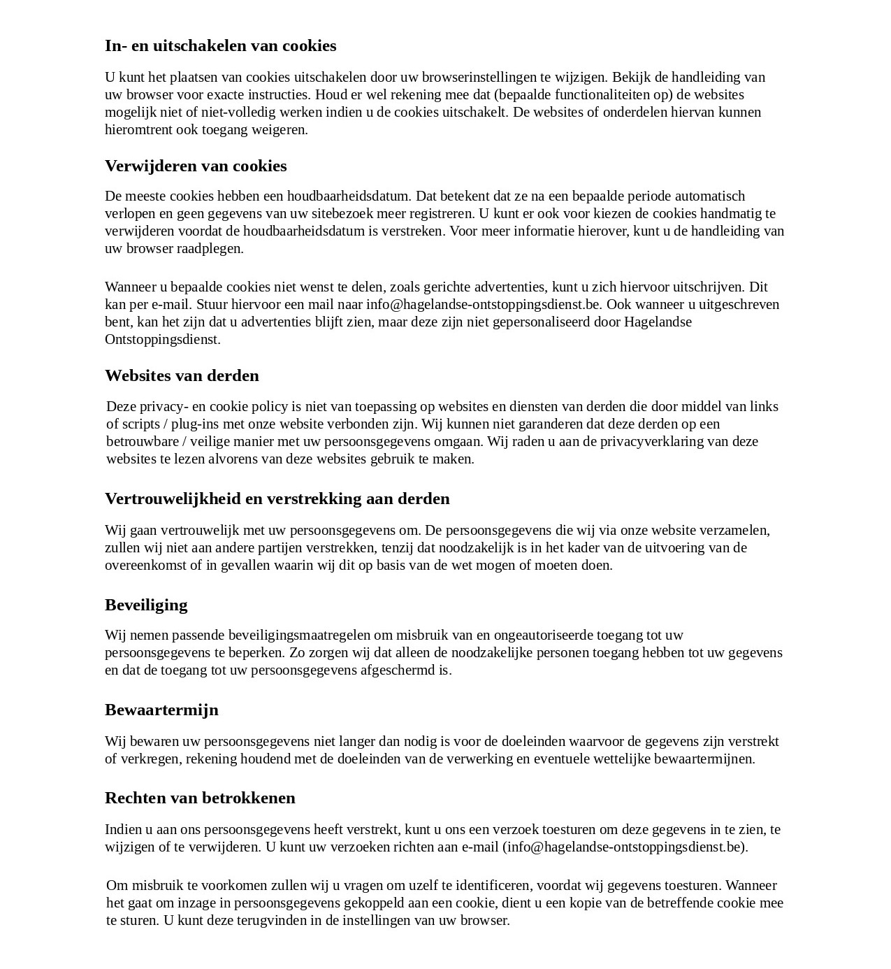 Hagelandse ontstoppingsdienst Privacybeleid pagina 4 -